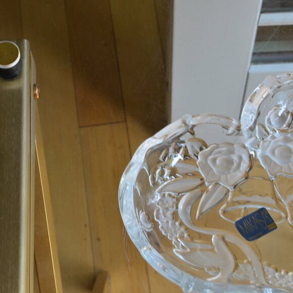 Mikasa Etched Glass Heart Wedding Anniversary Dish Bowl Bells Doves Rose Crystal - Picture 3 of 10